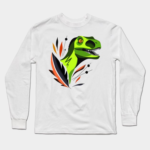 Colorblock velociraptor Long Sleeve T-Shirt by Jurassic Ink